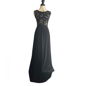 Black Lace Illusion Bodice Maxi Dress Romantic Formal Size 1/2 XXS Morgan & Co.